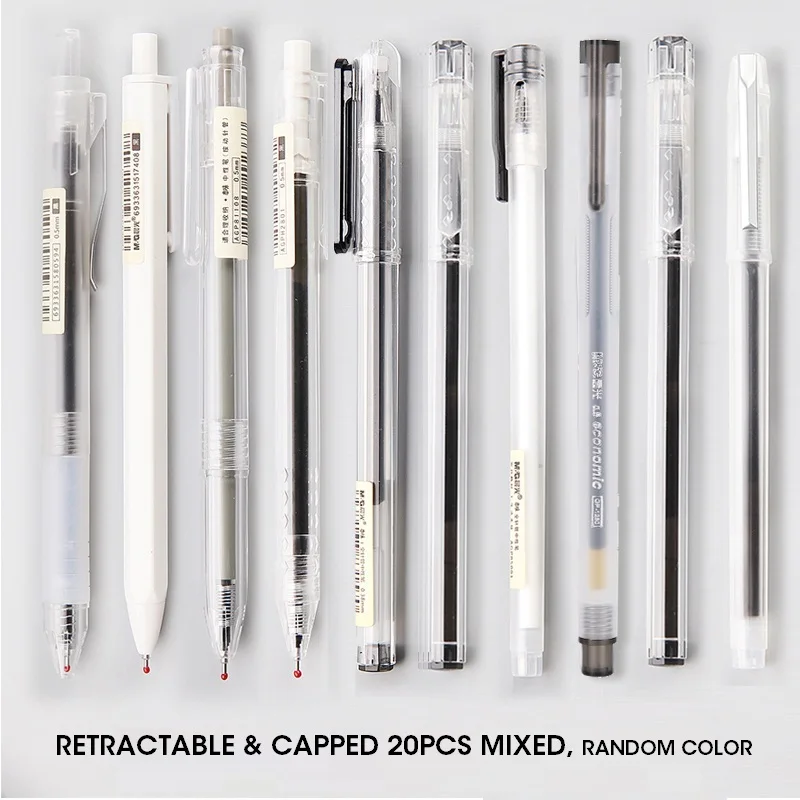 20 Pens Mixed M& G простая симпатичная гелевая ручка в стиле Muji, набор 0,35, 0,38, 0,5 мм, черные гелевые ручки для офиса, школьные принадлежности, японские канцелярские принадлежности, гелевая ручка - Цвет: 20 Pens Mixed
