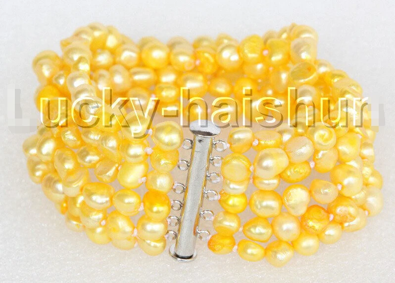 

8" 8mm 6row Baroque yellow pearls bracelet magnet clasp j11116 @^Noble style Natural Fine jewe SHIPPING new >>free shipping -Bri