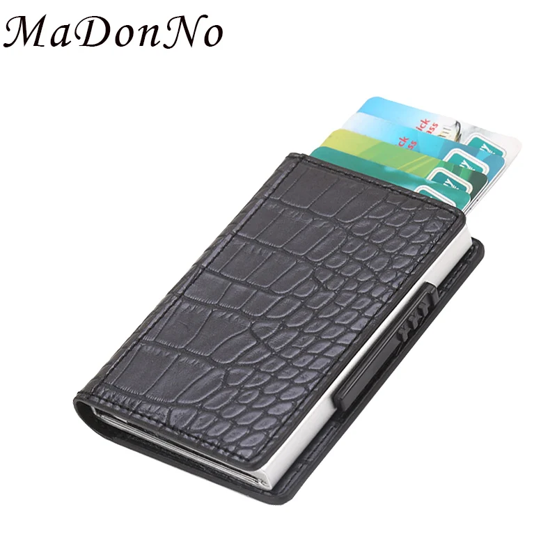 

Rfid Protector Men Card Wallet Aluminium id Credit Card Holder Pocket Case Leather Creditcard Holder Metal Purse Wallet for Card