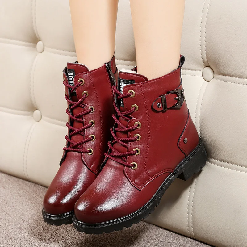 women's flat red leather boots