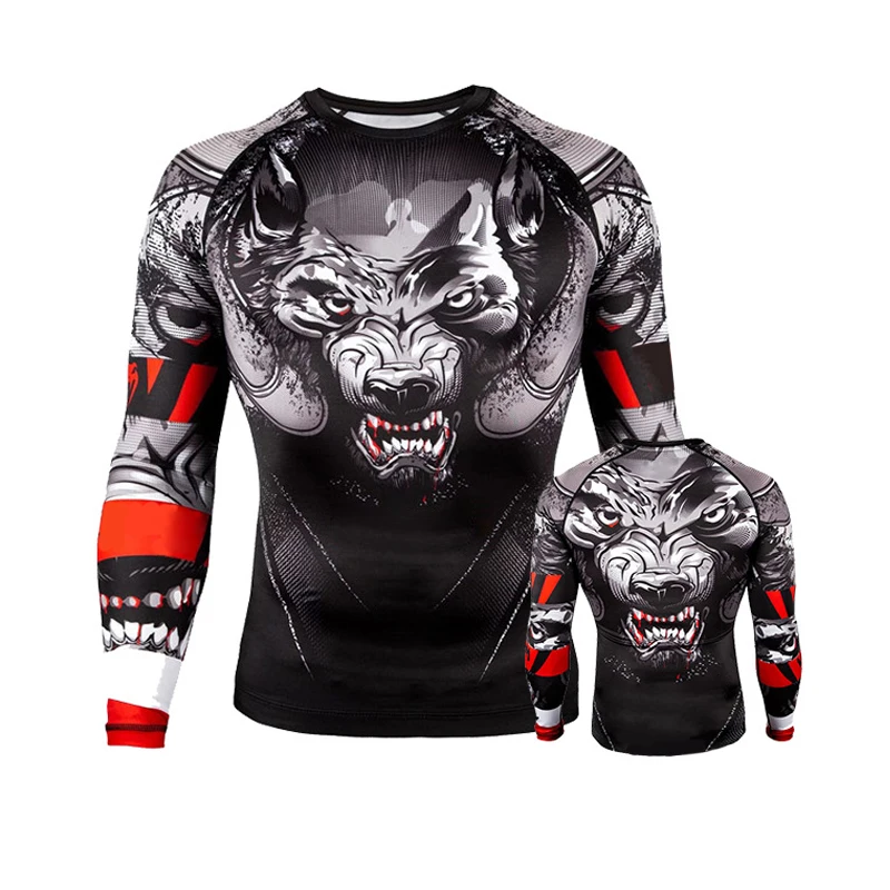 Skup Rashguard Mma dla mężczyzn Muay Thai drukowane Mma T Shirt z długim rękawem Kickboxing koszulka kompresyjna Boxe Thai walki bokserskie koszulki