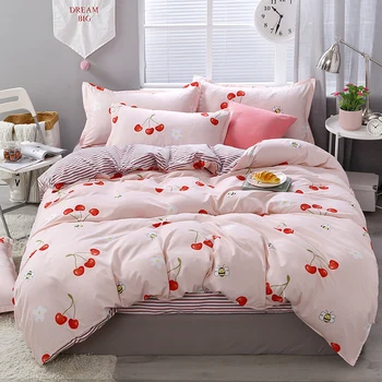 

3/4pcs sets Pink Cherry home Textile Bedding Sets Duvet Cover bed Sheets Pillowcases quilt Cover Comfortable king bedclothes