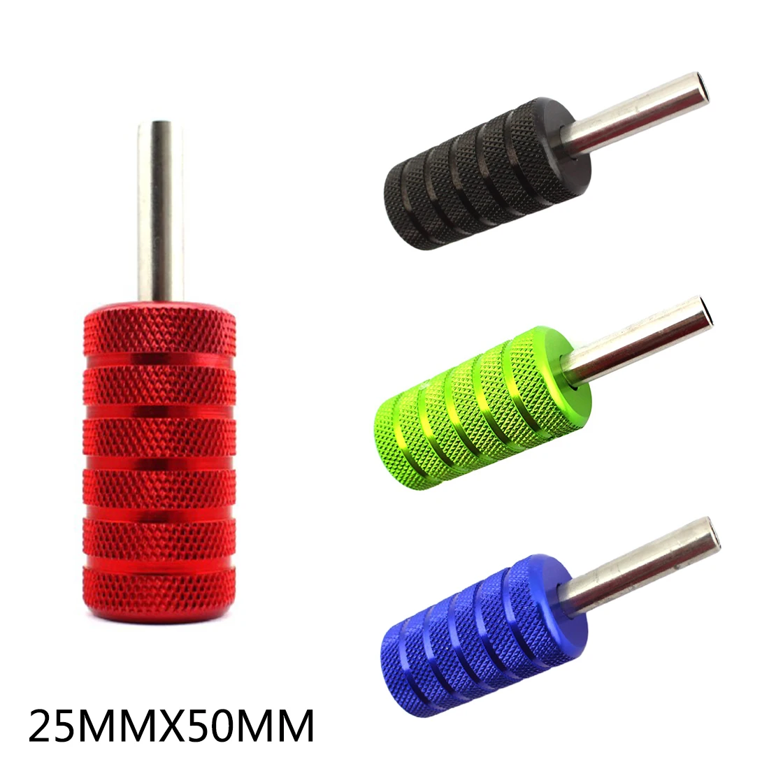

25x50mm Tattoo Grips with Back Stem Durable Handle Aluminum Alloy Knurled Screw 1pc Tattoo Machine Red Green Blue Black Colors
