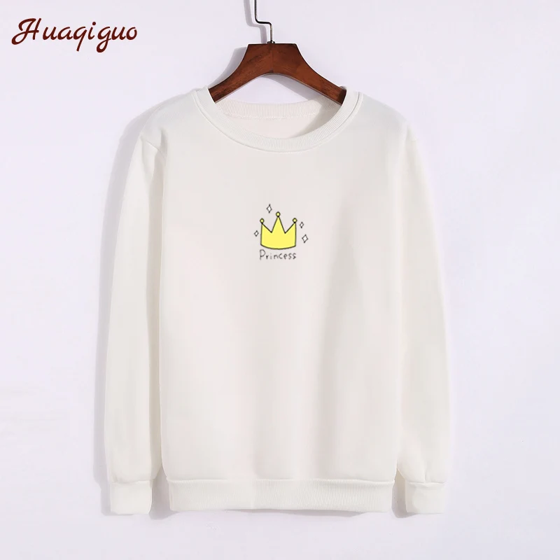 

New Women Winter Hoodies Fleece Thick Harajuku Kawaii Crown Princess Printed Sweatshirt Lovely O-neck Autumn Spring Pullover