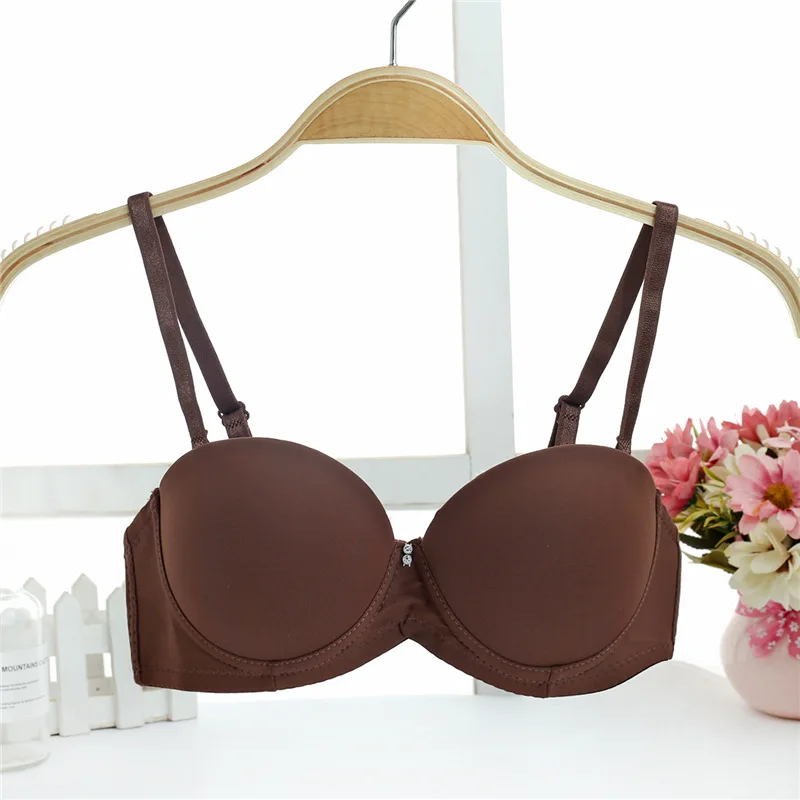

Coffee Seamless thicken cup Bra Solid Sexy Plunge T-shirt Underwear Women Push Up Bra Everyday Soft Lingerie wedding dress bra