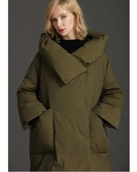 Зимнее пуховое пальто, новинка, женский 90% белый утиный пух, теплая парка с длинным рукавом и капюшоном, женская верхняя одежда, повседневная Толстая зимняя куртка-пуховик - Цвет: Army Green