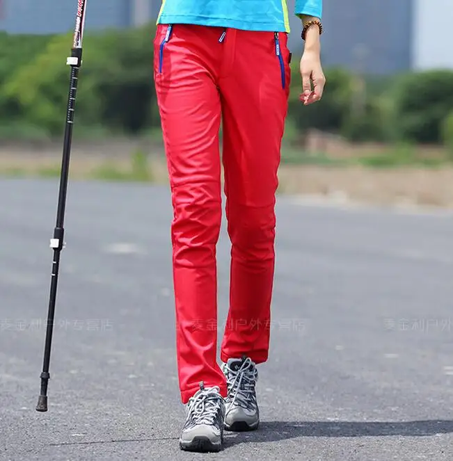 Зимние женские походные брюки, теплые флисовые брюки для мужчин, мужские лыжные брюки из водонепроницаемого материала, спортивные брюки для рыбалки, женские зимние брюки - Цвет: woman red