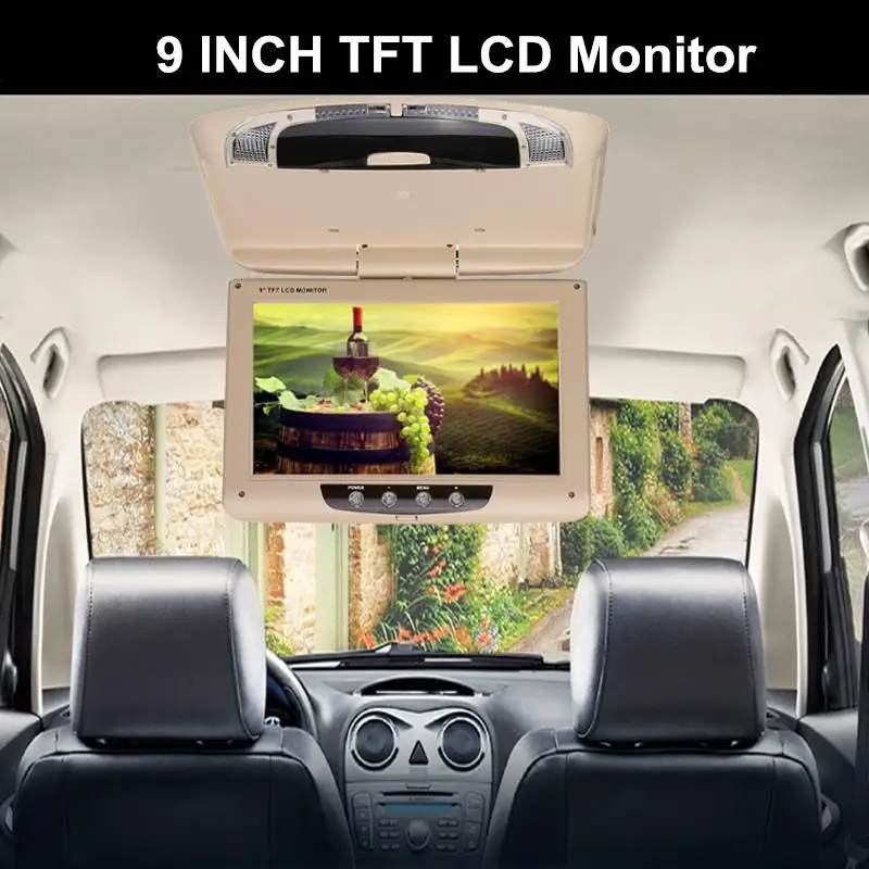 

9 Inch Car Roof Monitor with Remote Controller Ceiling Mount Flip Down LCD Digital Screen DVD Player IR Transmitter+Dome Light