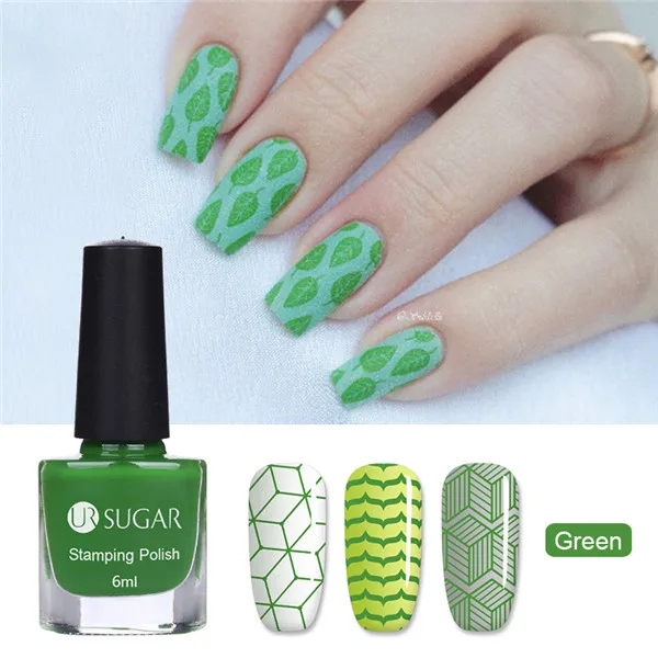UR сахар 6 мл Лак для стемпинга цветной дизайн ногтей печать рисунка лак для ногтей Лаки 12 Цветов украшение для маникюра «сделай сам» - Цвет: Green