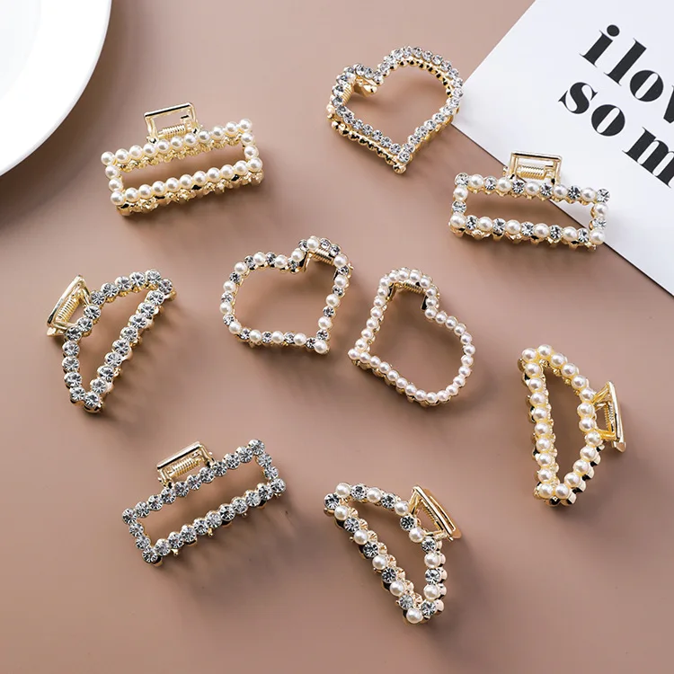 

2019 Korea Geometric Rectangle Heart Hair Claws Hairpins for Women Imitiation Pearl Crystal Hair Clips Hair Accessories