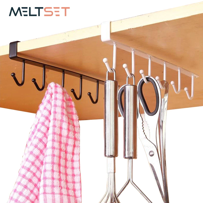 6 Hooks Multifunction Iron Shelf Cabinet Rack Mug Tea Cup Holder Storage Hooks