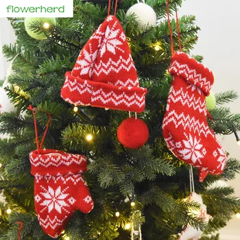 

3pcs Wool Mini Christmas Socks Hat Gloves Gift Bag Pendant Christmas Tree Hanging Christmas Decorations New Year Decor For Home