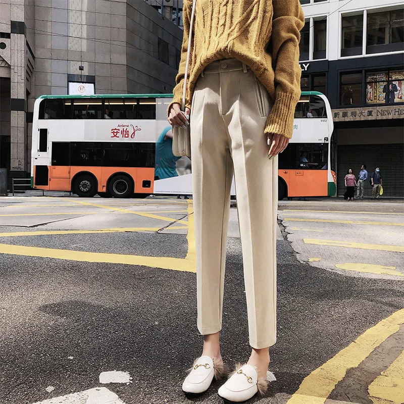 

Elegant Zipper Up Thick Women Pencil Pants Solid Pockets Female Pants 2019 Work Business Ankle-length Trousers pantalon mujer