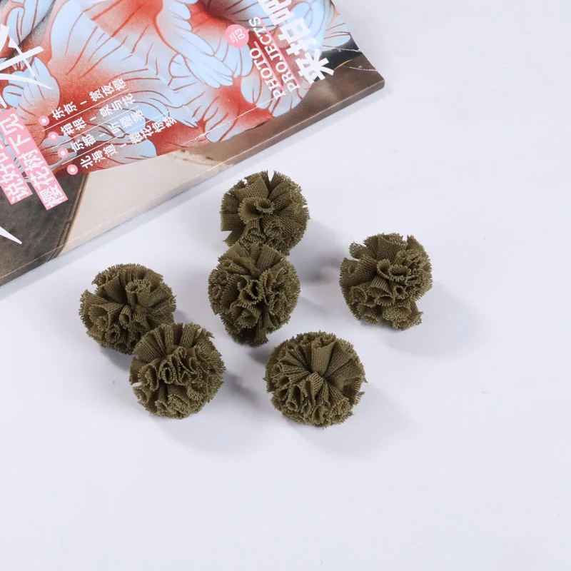 027 Army green 24 шт./лот 25 мм кружева Марля Эластичный цветок мяч DIY ручной работы плюшевый помпон подвеска-сетка для волос на голову свадебное платье аксессуары для шитья - Цвет: 027 Army green