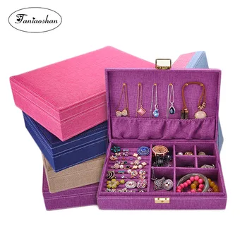 

Fashion Flannel jewelry box 5 colors linen earrings holder cases Large space ring storage box for girl