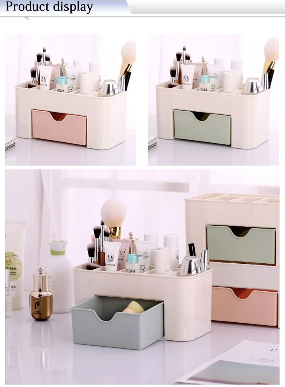 Plastic Makeup Organizer With Drawers Desktop Cosmetic Lipstick Brushes Jewelry Case Make Up Organizer Plastic Storage Box_09