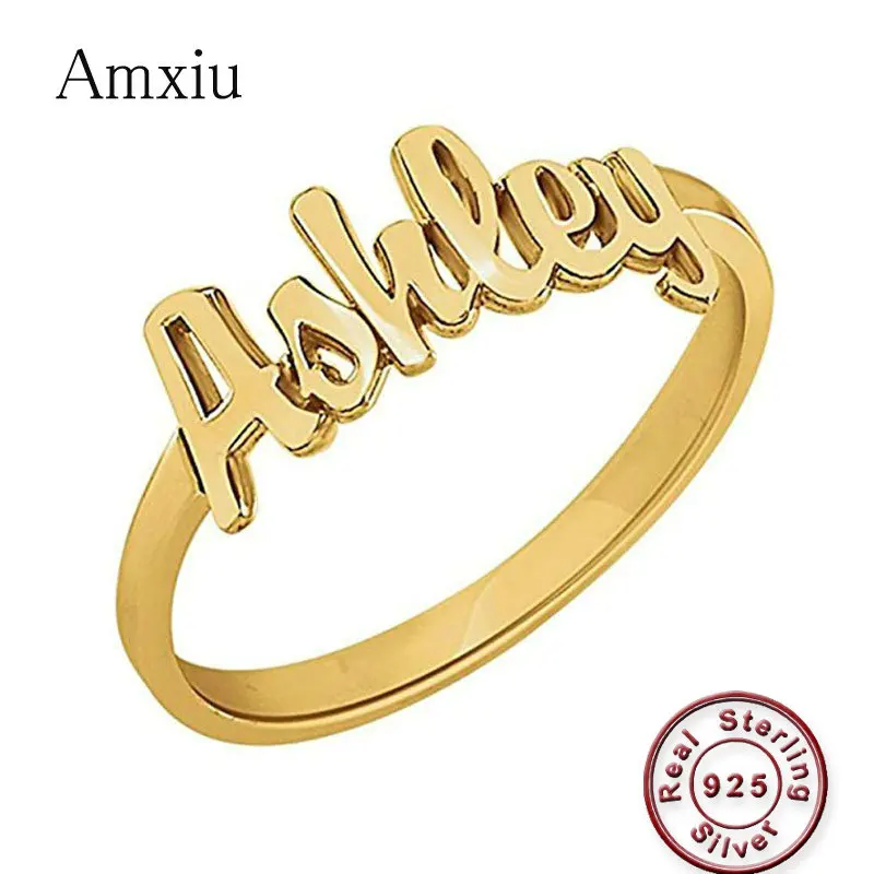 Amxiu Custom Any Size 925 Sterling Silver Rings Engrave Name Ring For Women Men Gift Accessories Jewelry For Lovers Kids ID Tags storage box travel ring earrings organization small fine grid pattern palm zipper bag large flap leather engrave image letter