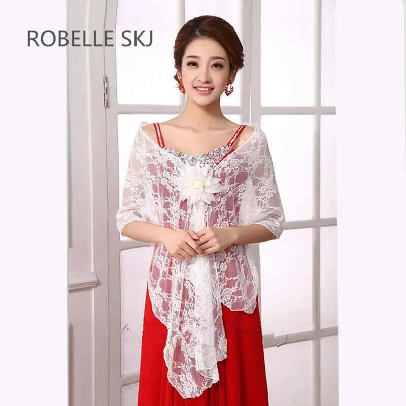 

Long Lace Bridal Shawl Wedding Jacket Women Shrug Bolero Wraps Plus Size Black White Ivory Red 170cmX40cm Wedding Accessories