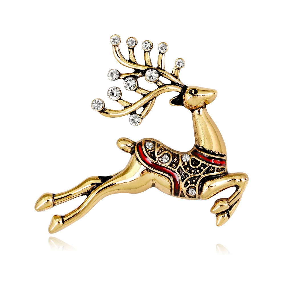 

100pcs/Lots gold and silver tone Hot sell fancy Rhinestone Christmas Santa's moose/elk Brooch pin women Jewelry gift