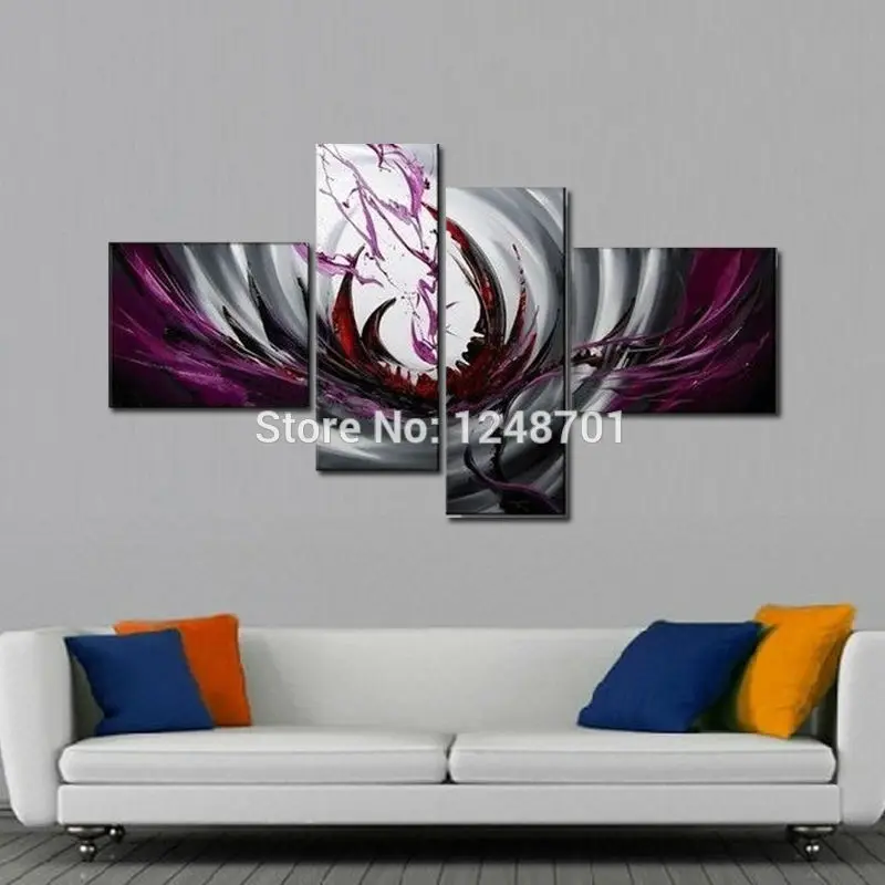 

New Modern 3 pieces purples abstract design canvas oil painting on canvas for home wall decoration (No Frames)
