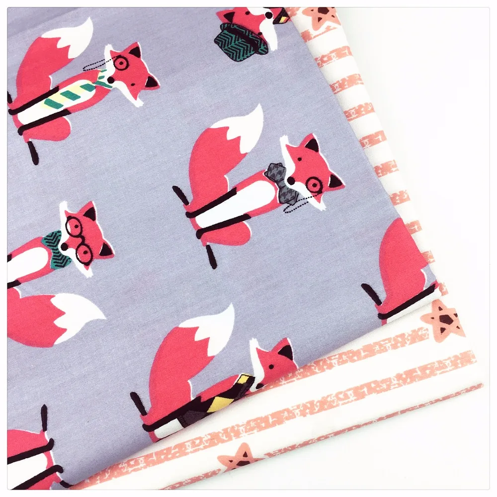 Red foxes star diy handmade twill cotton fabric for baby bedding