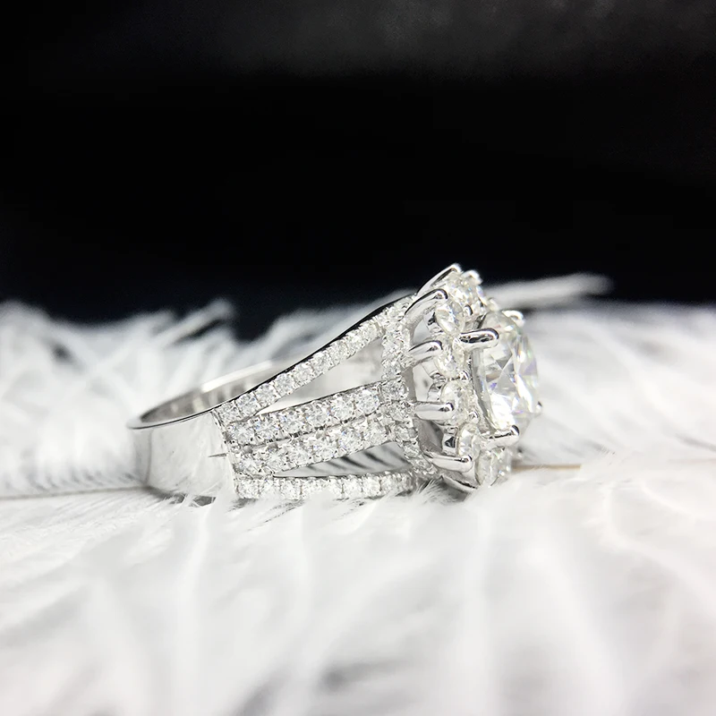 AEAW Moissanites обручальное кольцо центр 5 мм 2CTW DF цветной лабораторный алмаз акцент 14 к Белое золото обручальные кольца для женщин