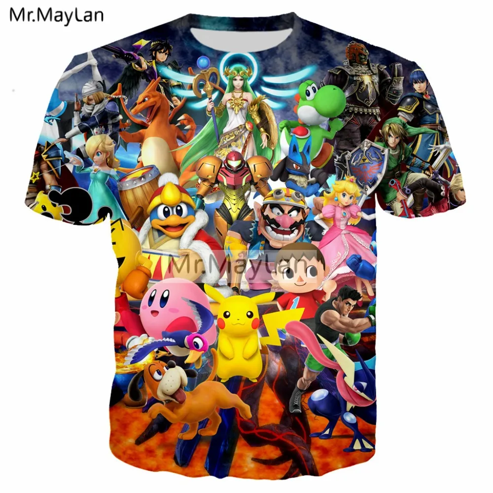 

Game Super Smash Bros. Mario Pokemon Pikachu Cute 3D Print Tshirt Men/women Hip Hop Streetwear T shirt Boys Kawaii Tops Clothes