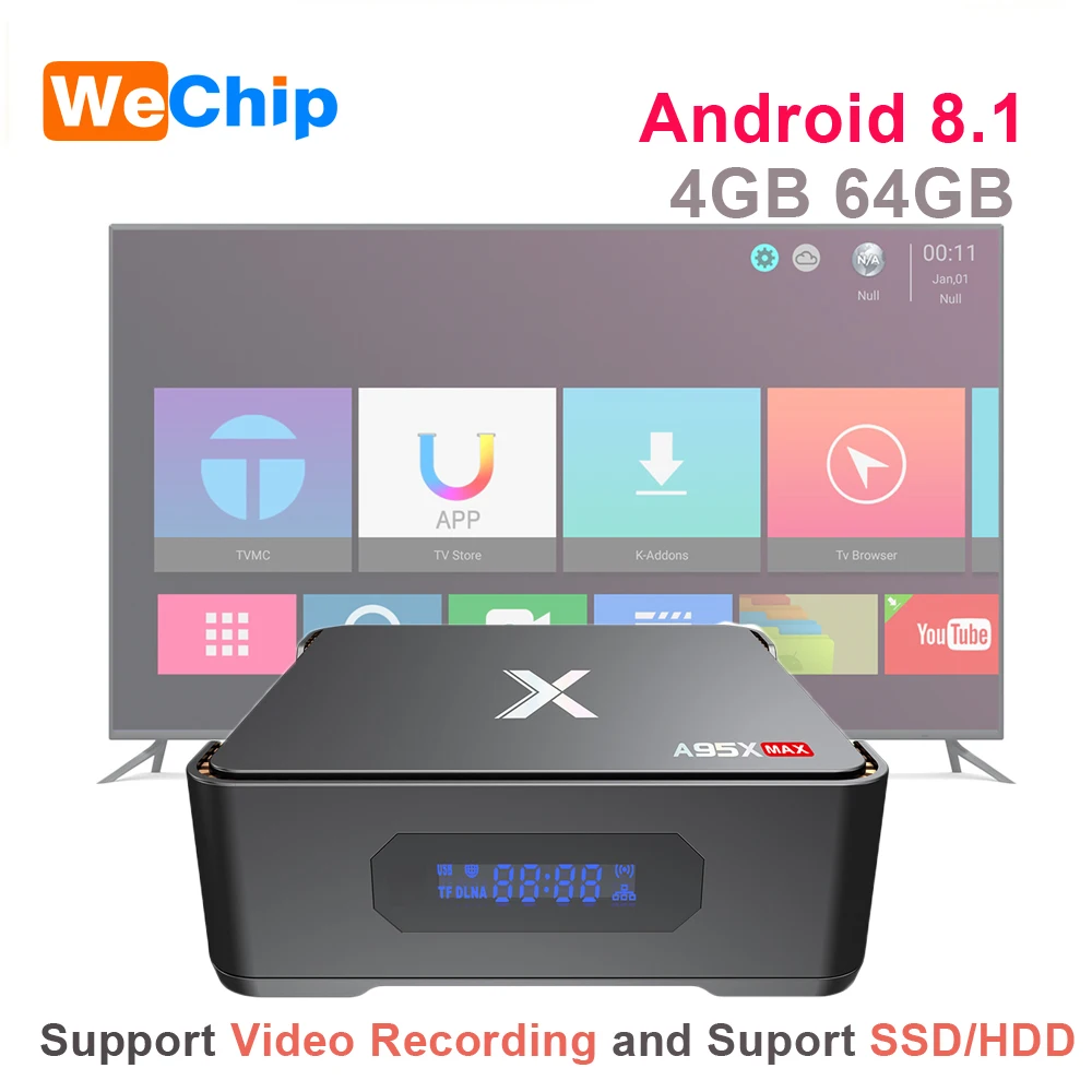 ТВ-приставка A95X MAX Android 8 1 4G 64G Amlogic S905X2 2 + 5G Wifi BT 4 1000M 2G 32G телеприставка Поддержка