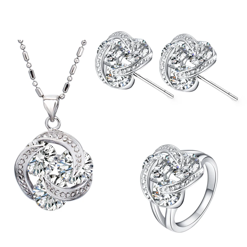 CWWZircons Fashion Geometric Multi Color Cubic Zirconia Cute Pendant Necklace Earring and Rings Jewelry Sets for Women T316