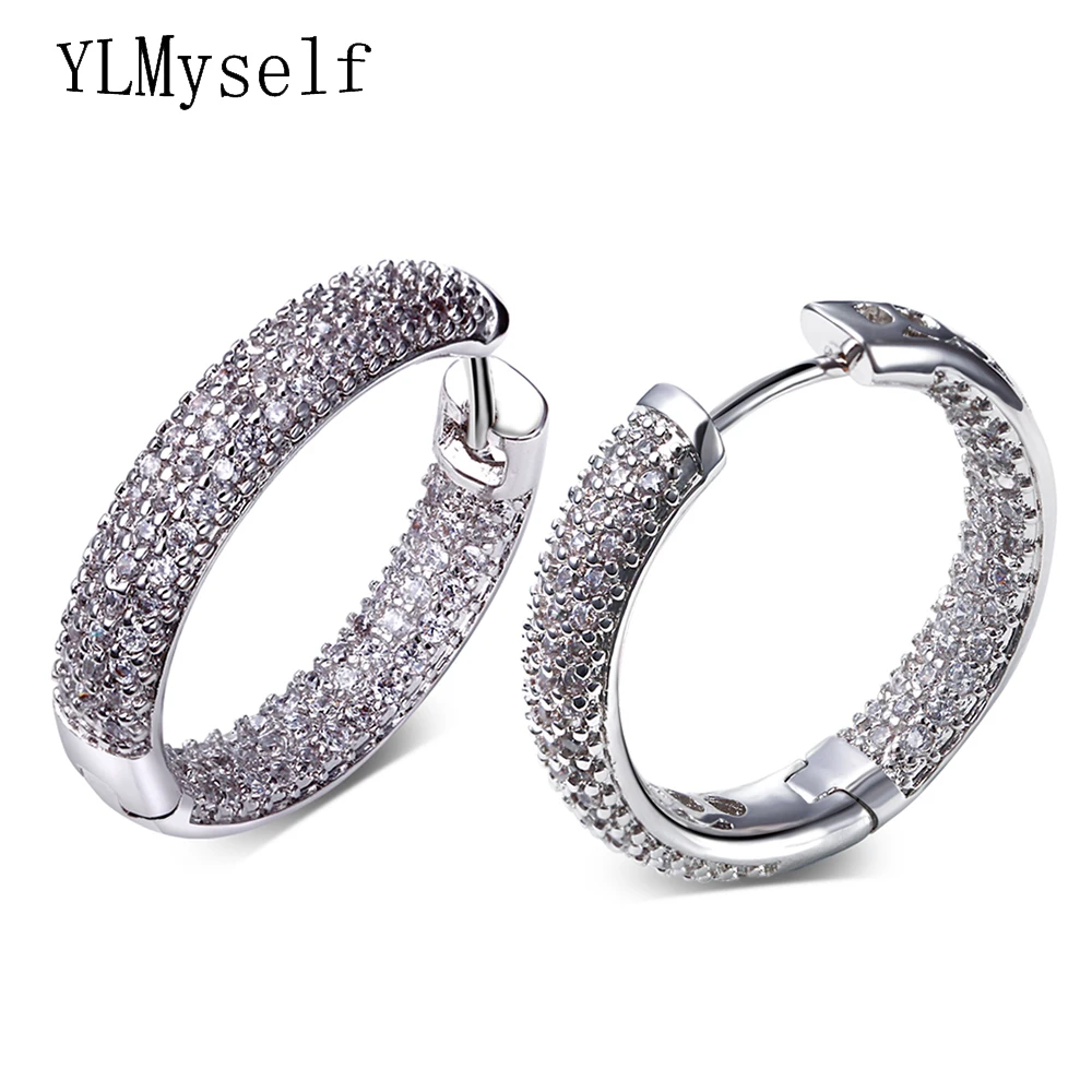 2.4 CM Hoop Earring For Women White Micro Pave 186 PCS 1.2 MM Cubic Zircon Crystal Circle Female Jewelry Accessories