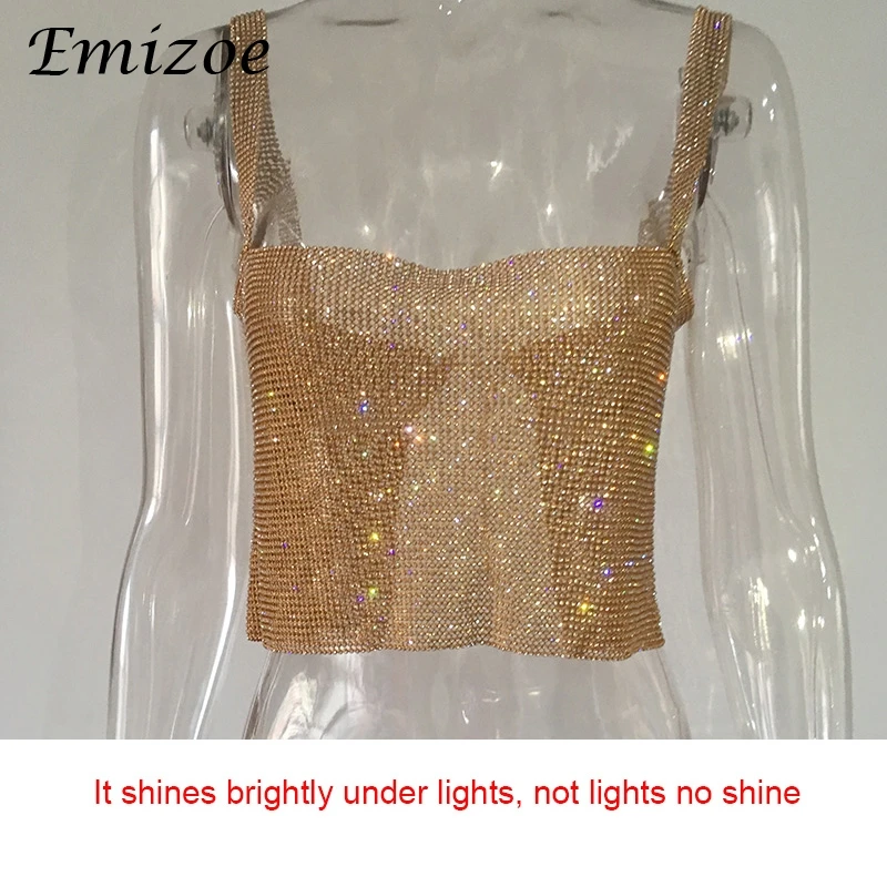 Emizoe пикантные ручной bling со стразами топики женские модные украшения топ с