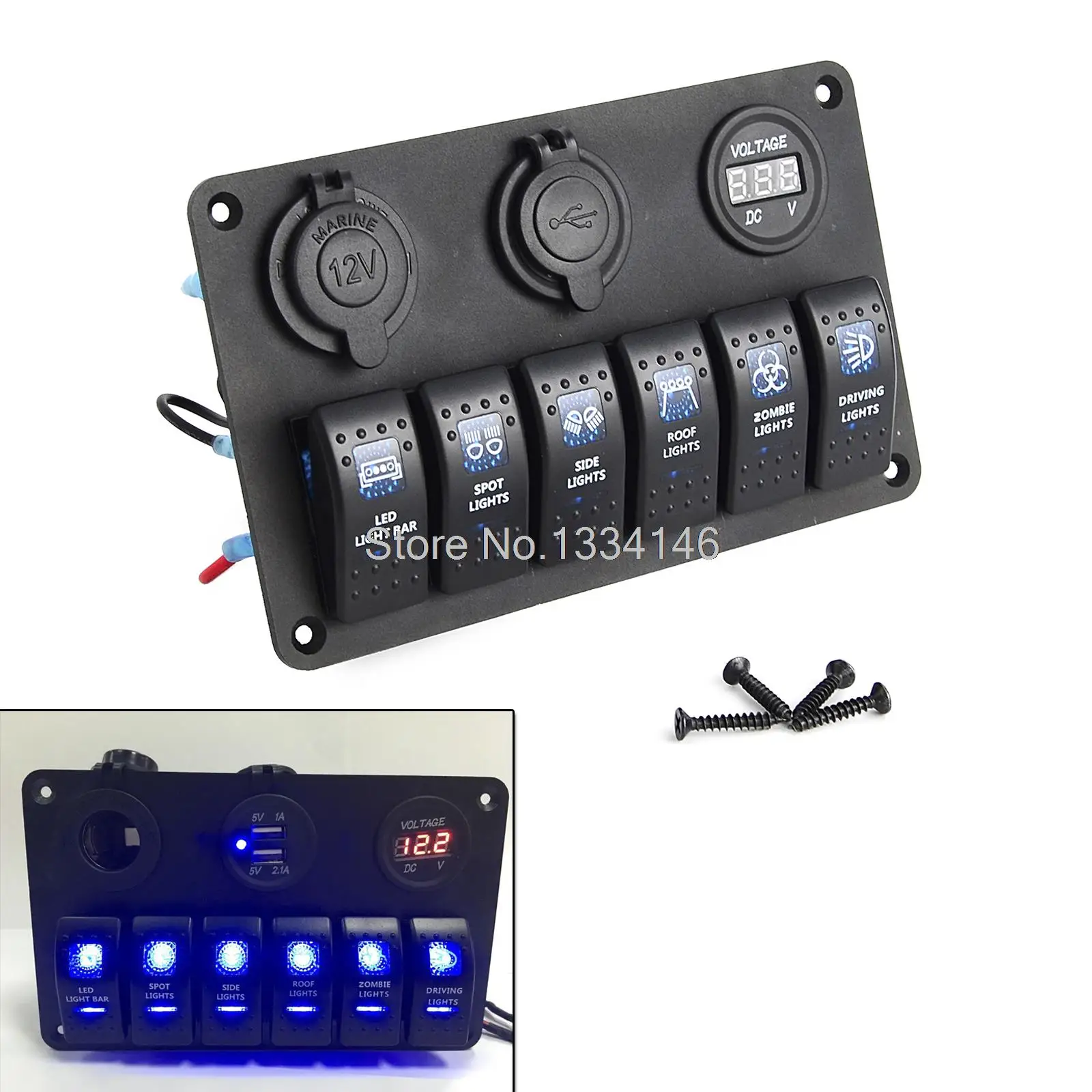 

Rocker Switch Panel Breaker 6 Gang Waterproof Marine Boat Circuit Blue LED AC DC