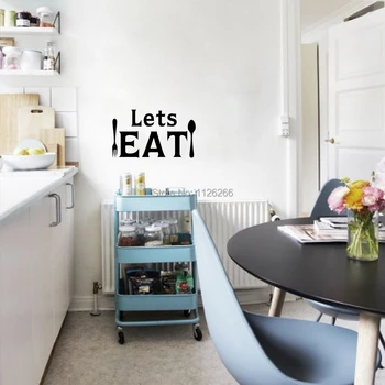 Lets Eat with Spoon and Fork Vinyl Wall Sticker Kitchen or Dining Room Decor
