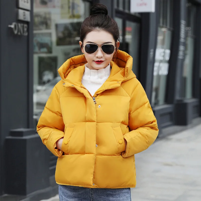 Лидер продаж, зимняя женская куртка, на пуговицах, с капюшоном, с хлопковой подкладкой, Женское пальто, верхняя одежда, короткая парка, Casaco Feminino - Цвет: Цвет: желтый