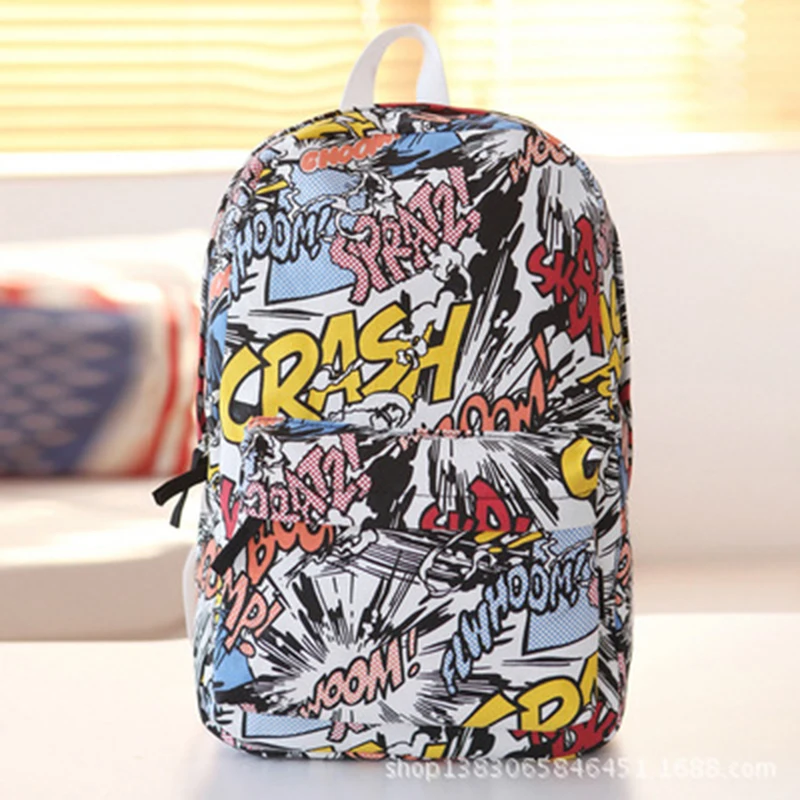 RU BR Fashion Street Graffiti School font b Backpack b font Girls Boys Canvas Bags For