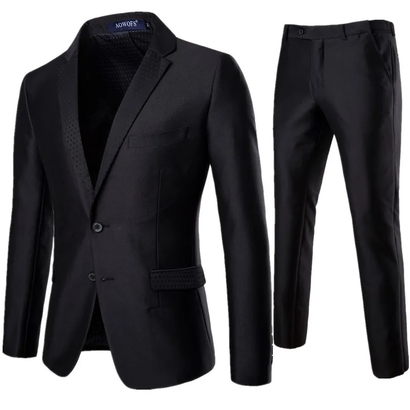 

Men Slim Black Suits Mens Dress Suits With Pants 2 Pieces Business Formal wear For Wedding Good Quality Blazer Jackets Size 2XL