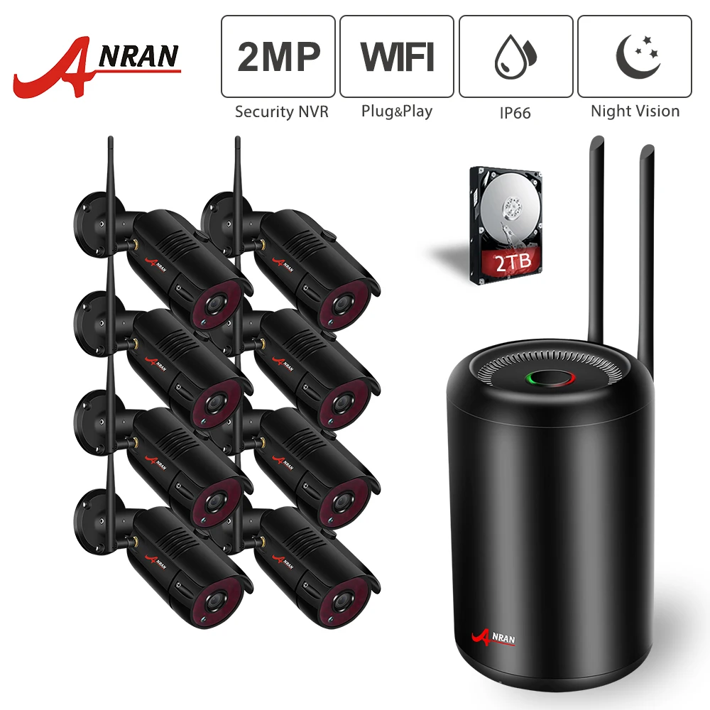 

ANRAN 1080P HD 8CH Waterproof IP Night Vision Wifi Cameras Cylindrical NVR Outdoor Surveillance System with HDD Pre-installed