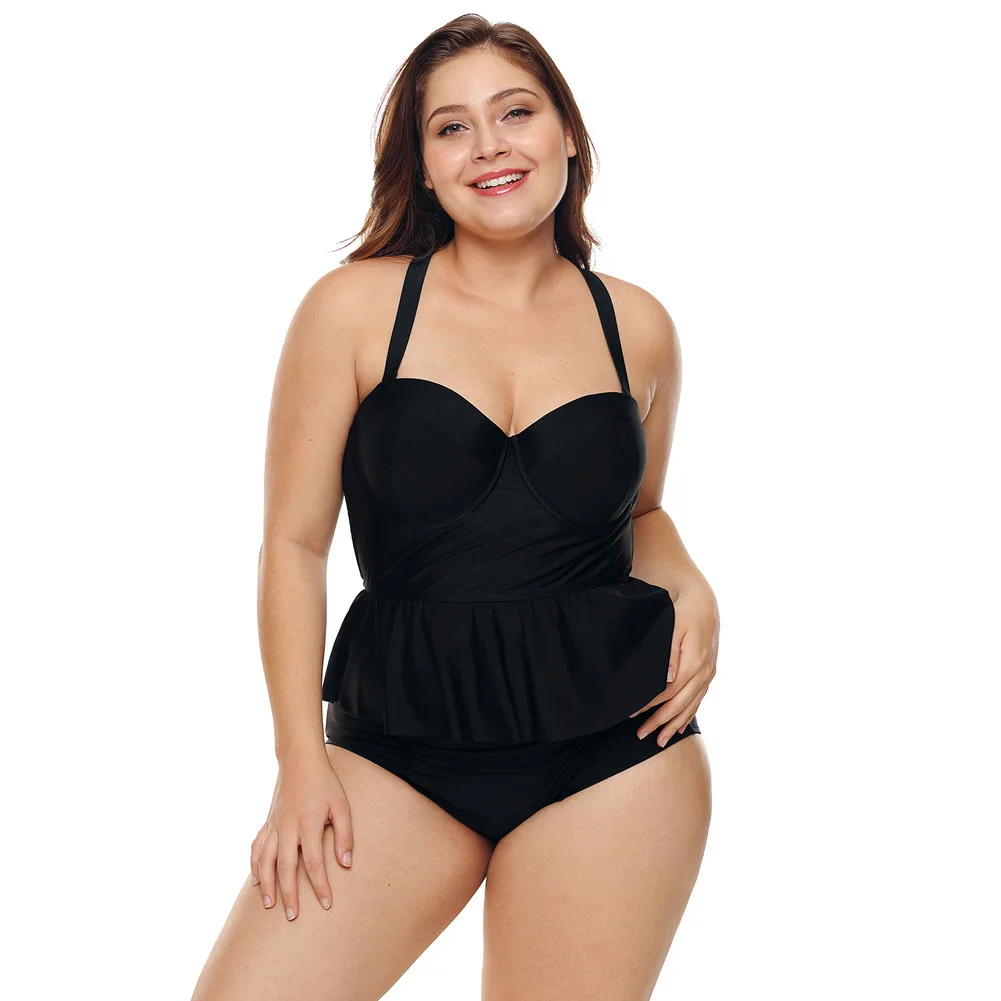 

Plus Size 3XL Fat Ladies 2 Piece Swimsuit Bikini Large Size Cover Belly Beach Wear High Quality Tankinis
