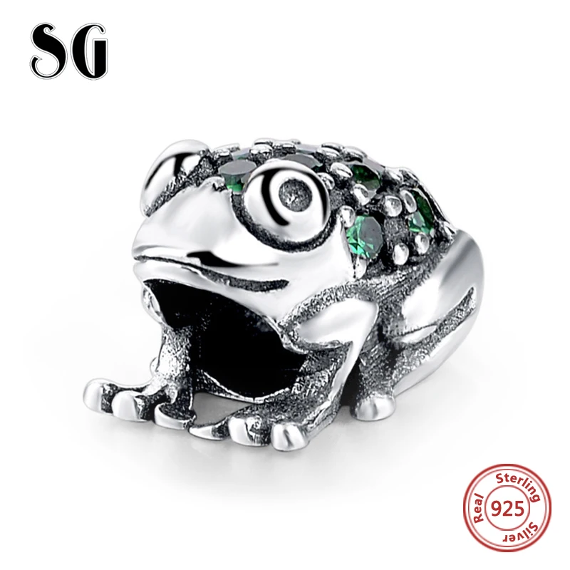 

2017 New Style 925 Sterling Silver Cute Animal Frog With Green CZ Charms Beads Fit Authentic pandora charm for jewelry Gifts