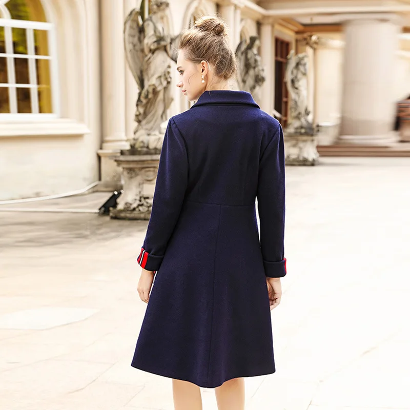 AOFULI бренд L-3XL 4XL 5XL Плюс размер женское зимнее пальто осеннее Полосатое с бантом из ленты синее длинное шерстяное пальто