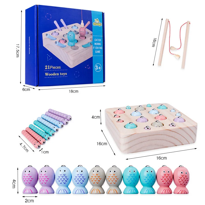 Деревянные цифровые магнитные рыболовные игрушки наборы 3D ловить насекомых Магнитная игра-рыба Монтессори развивающая настольная игра