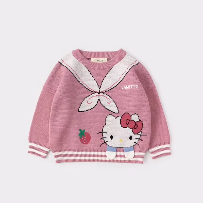 

Kids ribbed sweater cotton HelloKitty pattern knitted girl sweaters kids pullover autumn kids baby winter sweater