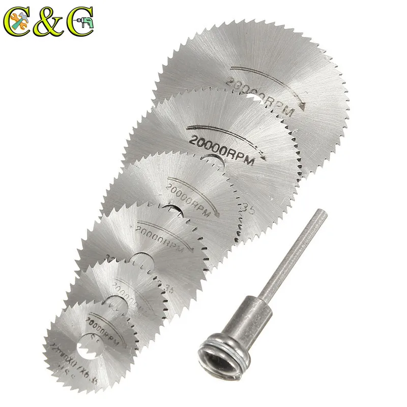 

6pcs HSS Circular Saw Blade Cutting Discs Mini Saw Blade Wheel Set 1 connective rod For Rotary Tool