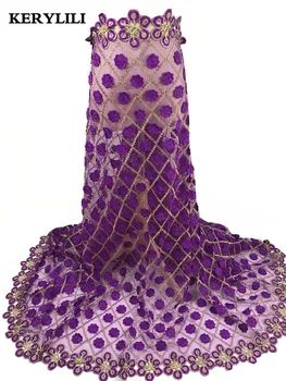 

Purple French Tulle Lace 3D Applique African Swiss Voile Lace High Quality Sewing DIY Stuff KRL-69273