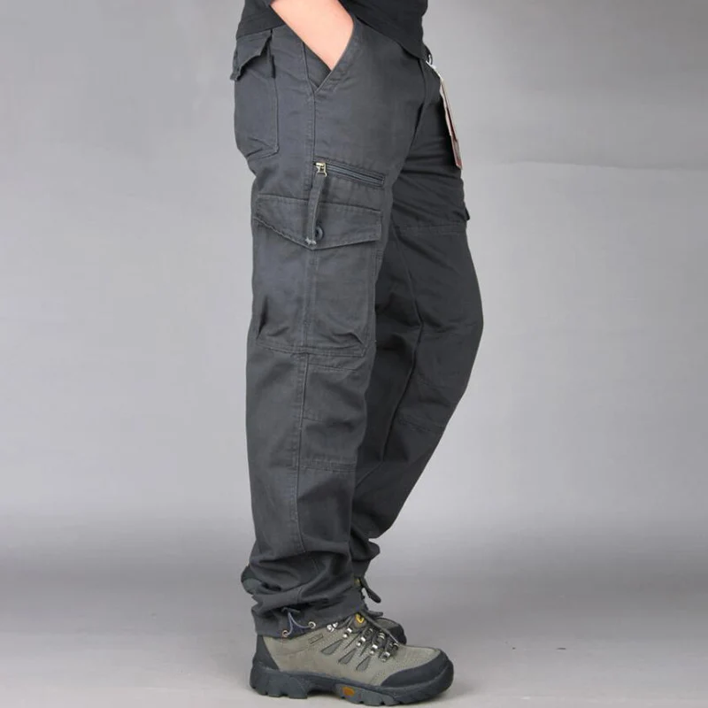 Men's Casual Pants Loose Straight Multi Pocket Trousers Outdoor Overalls pantalones hombre Male jogger tactical cargo pants - Цвет: J18 grey