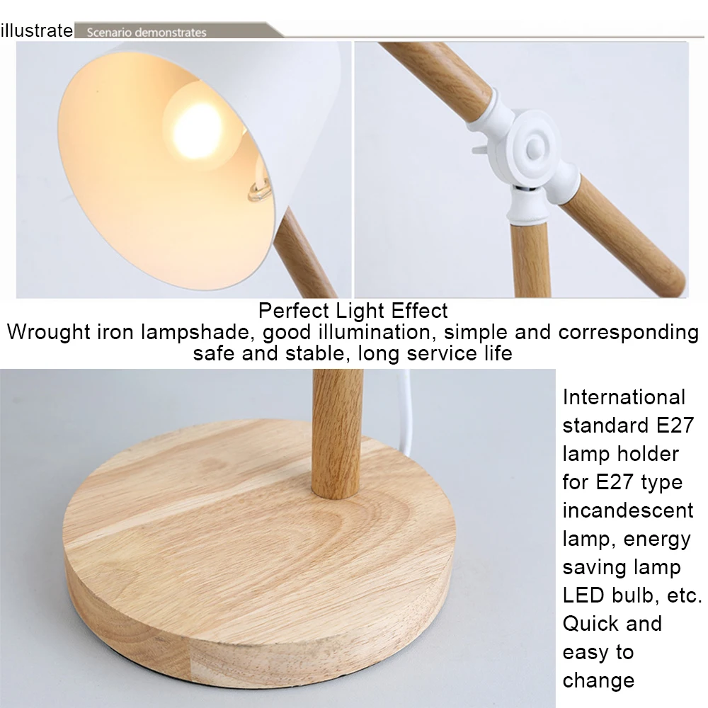 Скандинавская креативная Минималистичная настольная лампа из железа и дерева, Гибкая Настольная лампа с поворотным рычагом, настольная лампа для чтения для дома/офиса