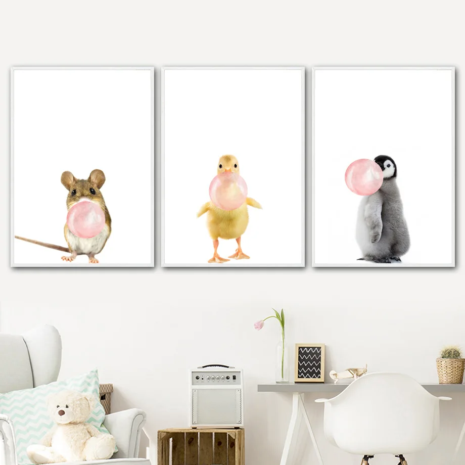 Cartoon-Horse-Cat-Penguin-Duck-Mouse-Balloon-Wall-Art-Canvas-Painting-Nordic-Posters-And-Prints-Wall(2) - 