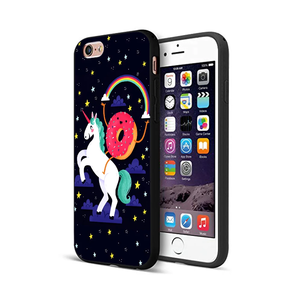 Черный чехол из ТПУ для iphone 5 5s se 6 6s 7 8 plus x 10 силиконовый XR XS 11 pro MAX с единорогом