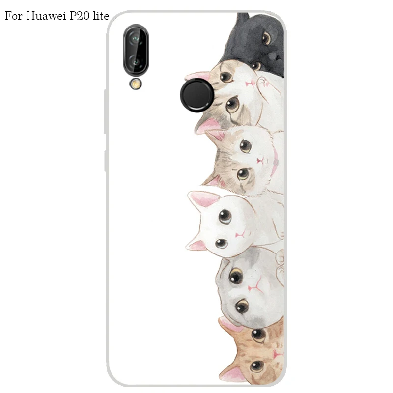 Huawei P20 lite Case Cover TPU Case For Huawei P20 lite Phone Cover Sweet Floral Cute Cat TPU P20 lite Soft Case Fashion 100%   a9