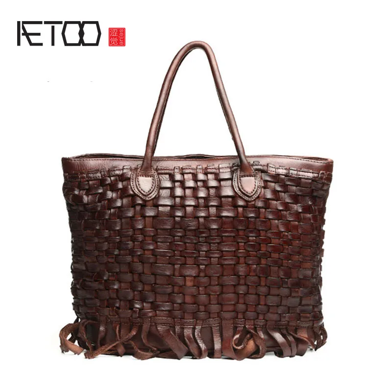 AETOO The new leather handbags Europe and the United States trend of women 's shoulder wrapped tannage woven tide package AETOO The new leather handbags Europe and the United States trend of women 's shoulder wrapped tannage woven tide package